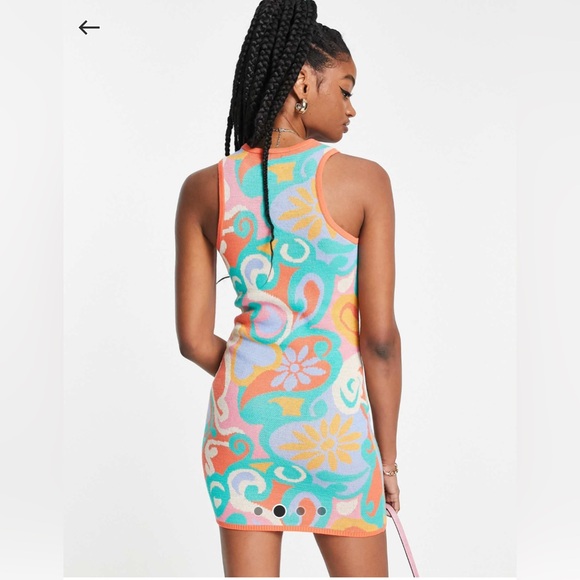 ASOS DESIGN knitted mini dress in multi floral pattern - Picture 2 of 4